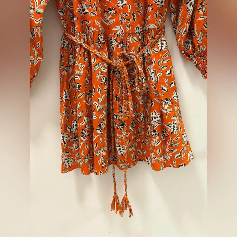 Alice + Olivia Lilian Belted Floral Print Linen-Blend Gauze Mini Dress Size 0 - Picture 6 of 12